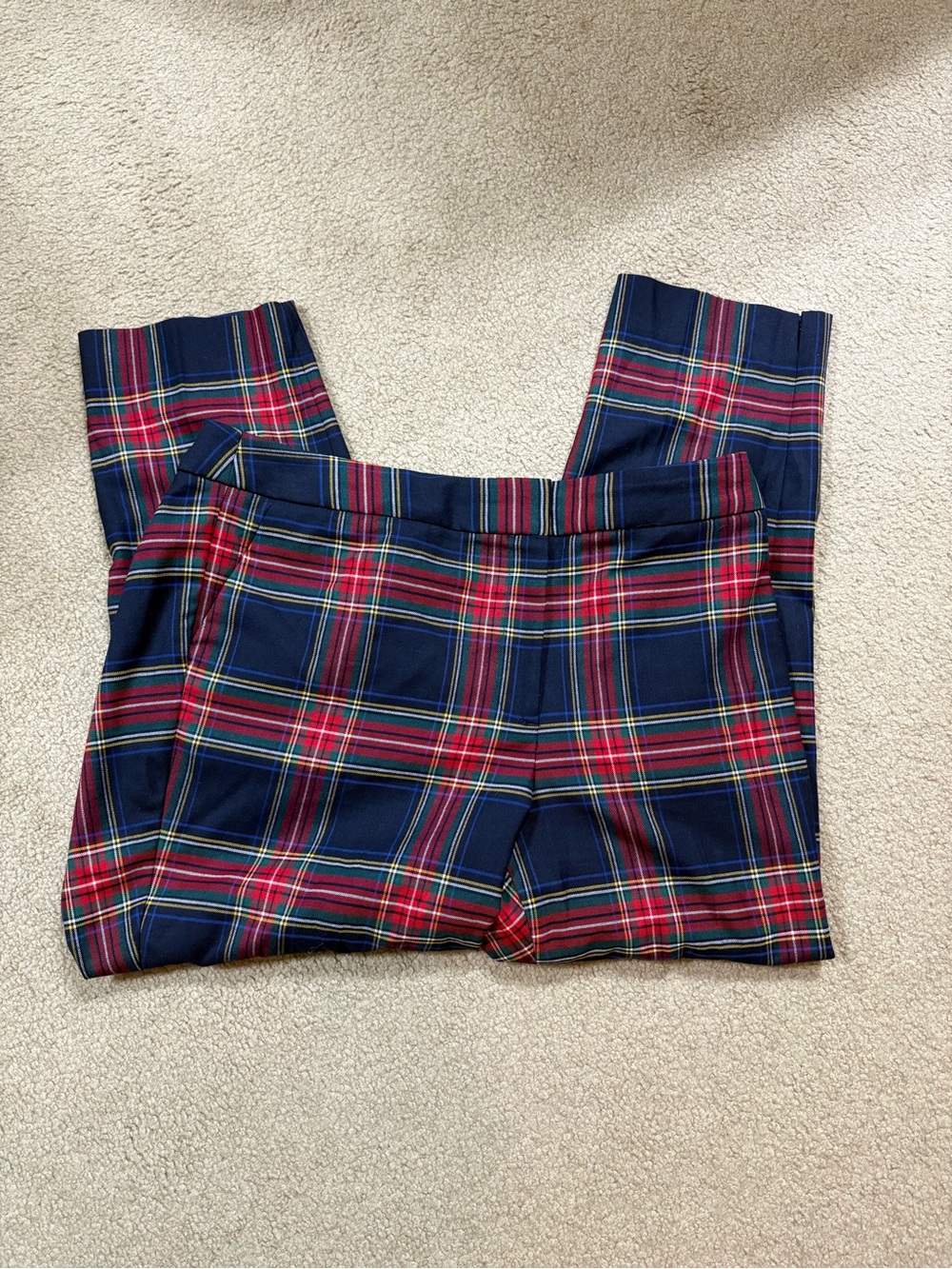 Talbots Navy & Red Plaid Cropped Trousers